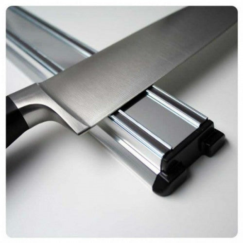 Sleek Bisbell Magnetic Knife Rack 300mm in silver, securely holds knives for organized and stylish kitchen storage.