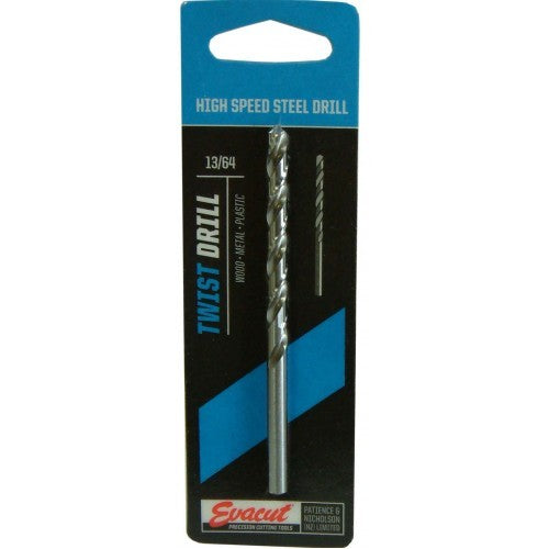 High-speed steel 5/64" drill bit for precision drilling in wood, metal, and plastic, packaged for easy storage.