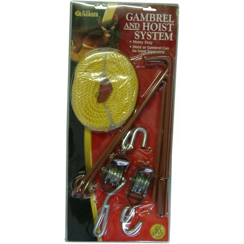 Rope Hoist & Gambrel Set with 440lb capacity, ideal for lifting large game with durable steel and smooth pulleys.