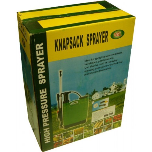 Durable 16-litre knapsack sprayer for efficient gardening, featuring adjustable nozzle and comfortable shoulder straps.