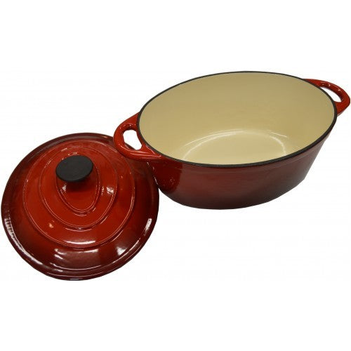Cast Iron Casserole Enamel Red/White Oval 30cm