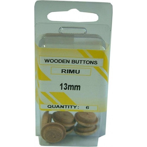 Pack of 6 premium 11mm Rimu wooden pin buttons for covering screw holes in woodworking projects.