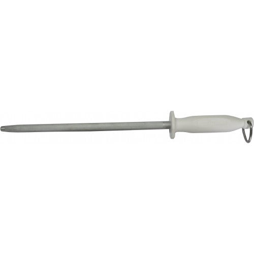 Butchers Steel Extra Fine Cut 300mm with white handle, perfect for honing sharp kitchen knives.