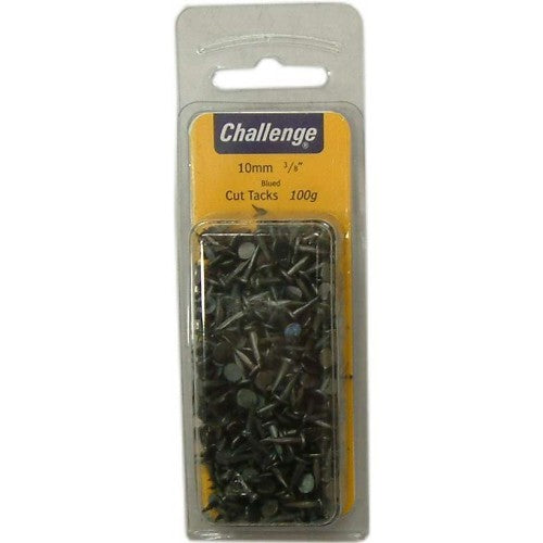 Blued tacks in a 100g packet for upholstery, featuring a narrow head design for precision and durability in crafting.