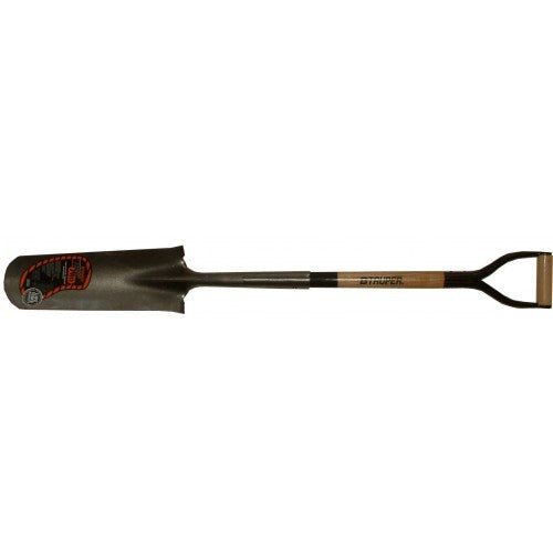 Spade Draining Truper Pro: 16-inch industrial-grade carbon steel head, ergonomic ash handle, ideal for heavy-duty gardening tasks.