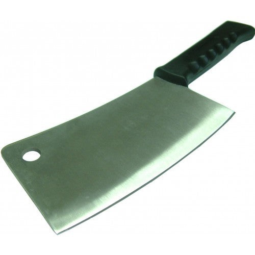 Heavy-duty 200mm meat cleaver with poly handle for precise cutting of tough meats like lamb and chicken bones.