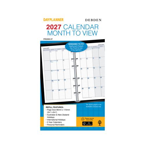 2027 Month to View Personal Organiser Refill - Debden Dayplanner