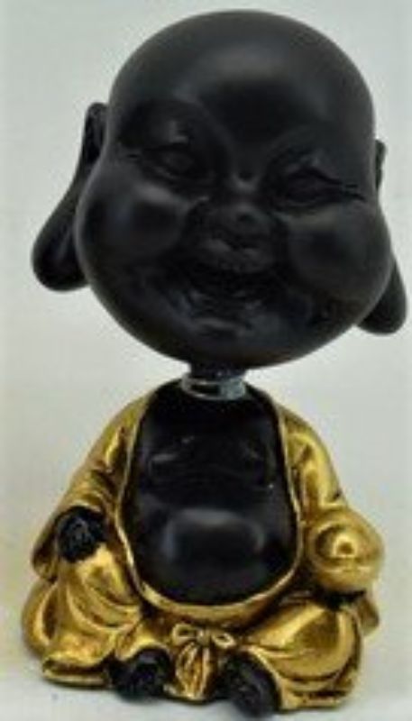 Bobblehead Happy Buddha - Black and Gold (9.5cm)