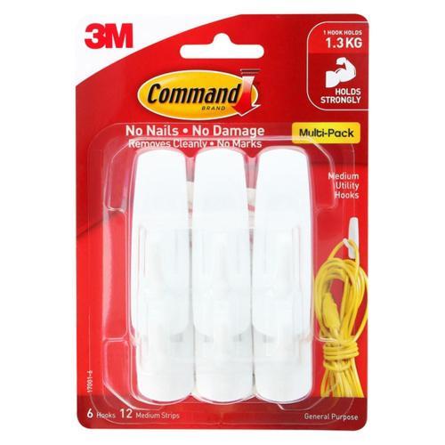 Command Hooks Value Pack 17001-VP Medium White Pack of 6