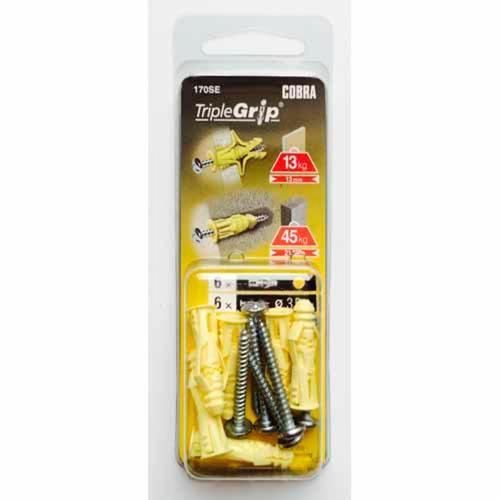 Cobra Anchors For Plasterboard Or Solid Walls 3.5mm Screw Beige Pack of 6