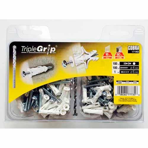 Cobra Universal Anchors With Drill And Driver Bit 4mm Screw Grey Pack of 100