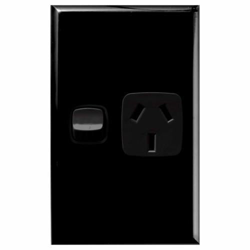 HPM Excel 1 Gang Powerpoint Vertical 240 Volt Black
