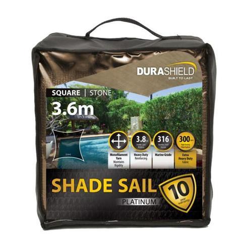 Durashield Platinum Shade Sail Platinum Square 3.6M Stone