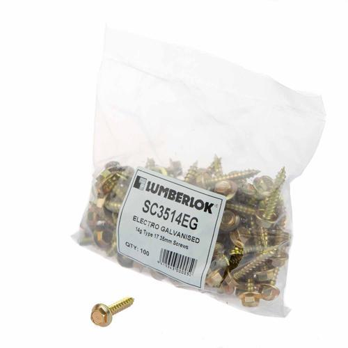 Lumberlok Hex Head Screws Type 17-14g X 35mm Pack of 100 Electro Galvanised