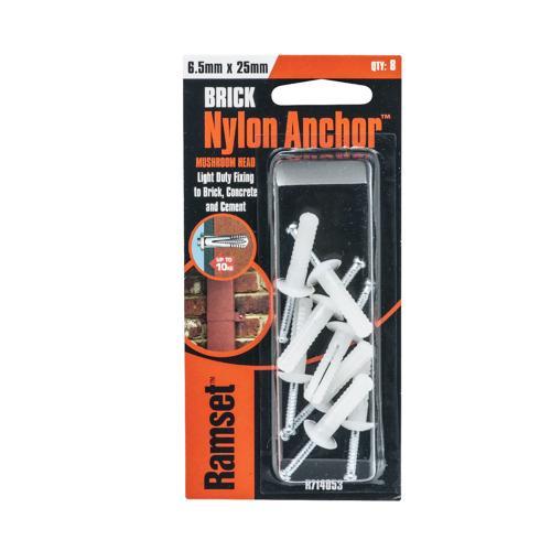 Ramset Nylon Anchors 6.5 X 25mm Pack of 8