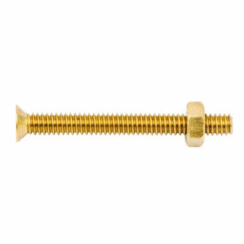 Zenith Countersunk Head Bolt & Nut 5/32 Inch X 38mm Solid Brass Pack of 6