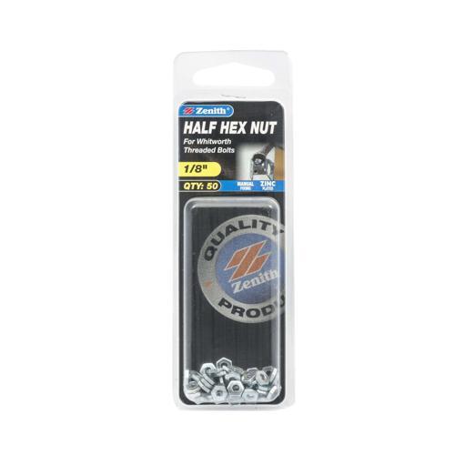 Zenith Half Hex Nut 1/8 Inch Pack of 50 Zinc Plated