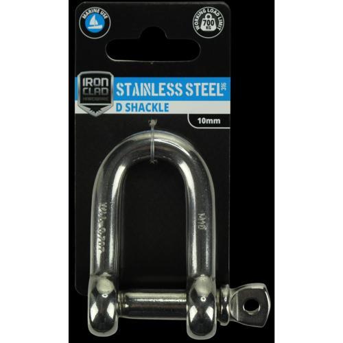 Iron Clad D Shackle 10mm Stainless Steel 316