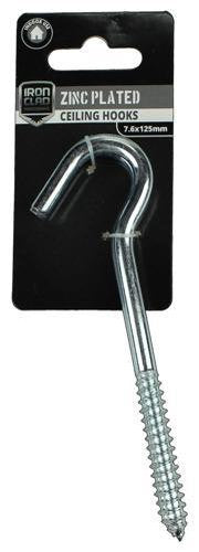 Iron Clad Ceiling Hook 7.6x125mm Zinc Plated Pack of 2