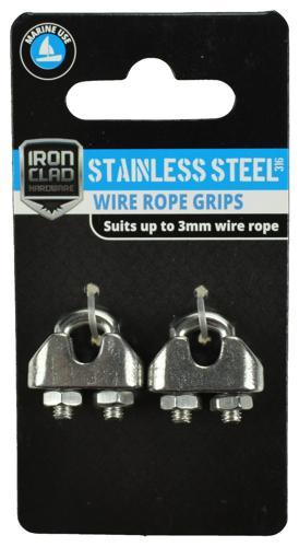 Iron Clad Wire Rope Grip 3mm Stainless Steel 316 Pack of 2