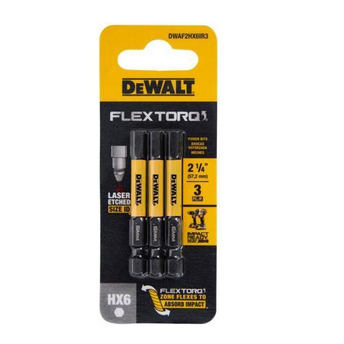 DeWALT FLEXTORQ HEX H6 Impact Screwdriving Bits Pack3