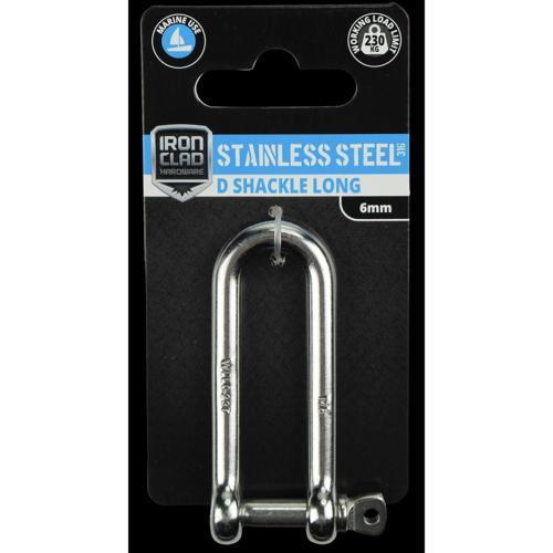 Iron Clad D Shackle Long 6mm Stainless Steel 316