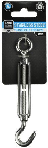 Iron Clad Turnbuckle Hook/Eye 5mm Stainless Steel 316