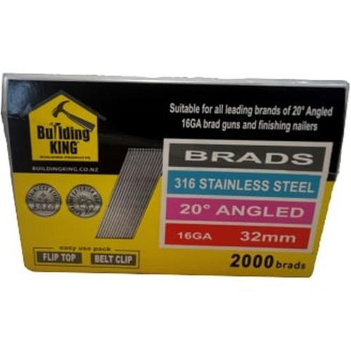 Building King Brad Finishing Nail 16G X 32mm Pack 2000 316 Stainless Steel Pack