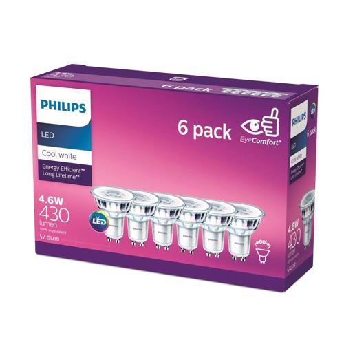 Philips LED Spot 4.6 Watt 430 Lumen Neutral White Gu10 6 Pack Clear Pack of 6