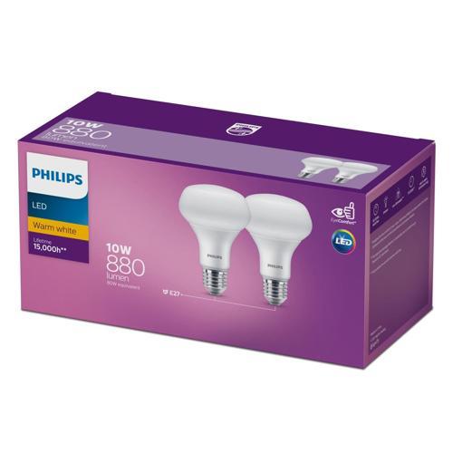 Philips LED Reflector 10 Watt 880 Lumen E27 Warm White R80 2Pack Pack of 2