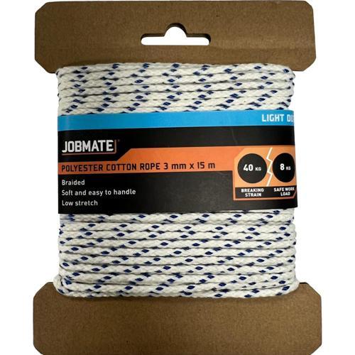 Jobmate Polyester Cotton Rope 3mm X 30m White With Blue Specs