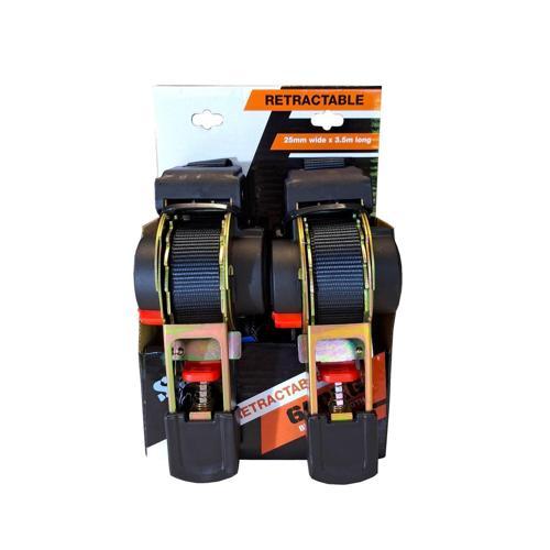 Staffy Retractable Ratchet Tie Down 25mm X 3.6m LC-320kg BS-640kg Pack of 2