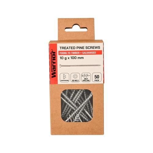 Warrior Treated Pine Screws 10 G X 100mm Galvanised Pack of 50
