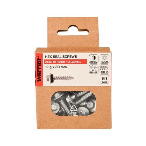Warrior Hex Seal Screws 12 G X 30mm Galvanised Pack of 50