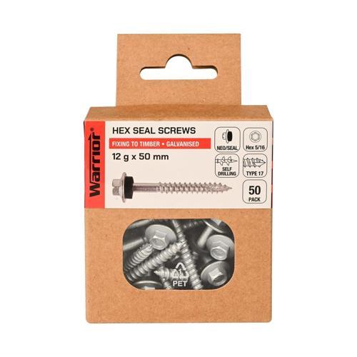 Warrior Hex Seal Screws 12 G X 50mm Galvanised Pack of 50