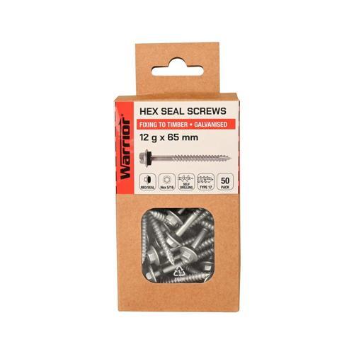 Warrior Hex Seal Screws 12 G X 65mm Galvanised Pack of 50