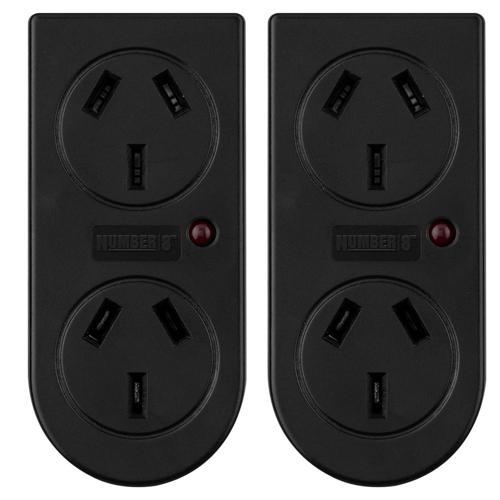 Number 8 Vertical Double Adaptor 2 Pack Black