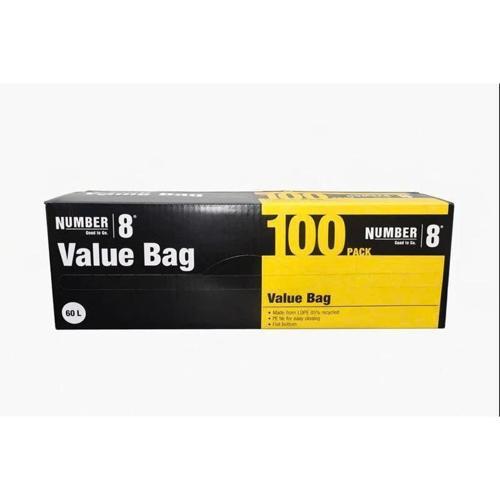 Number 8 Rubbish Bag Standard With Tie 60L 100 Pack