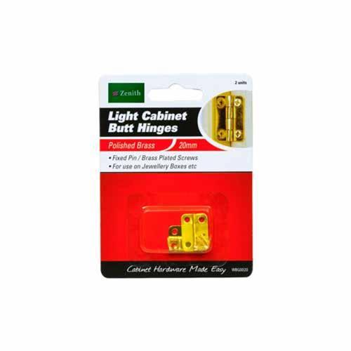 Zenith Light Cabinet Butt Hinges 20mm Polished Brass Pack of 2