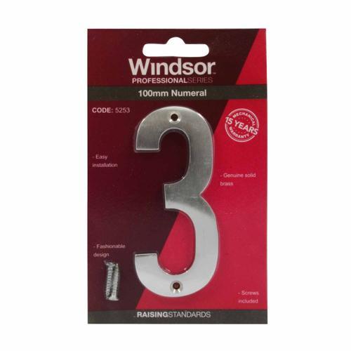 Elements Hardware Modern Numeral #3 100mm Satin Chrome Finish