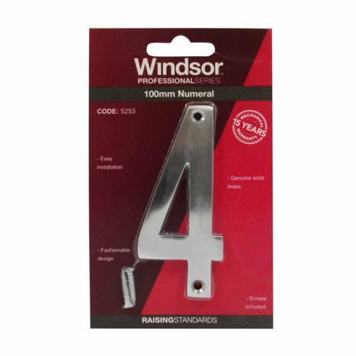 Elements Hardware Modern Numeral #4 100mm Satin Chrome Finish
