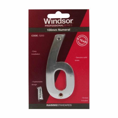 Elements Hardware Modern Numeral #6 100mm Satin Chrome Finish