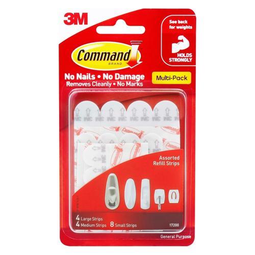 Command Assorted Refill Strips Small Medium And Large White Pack of 16