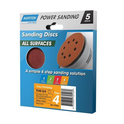 Norton Discs 125X8H All Surfaces 5Pk P240