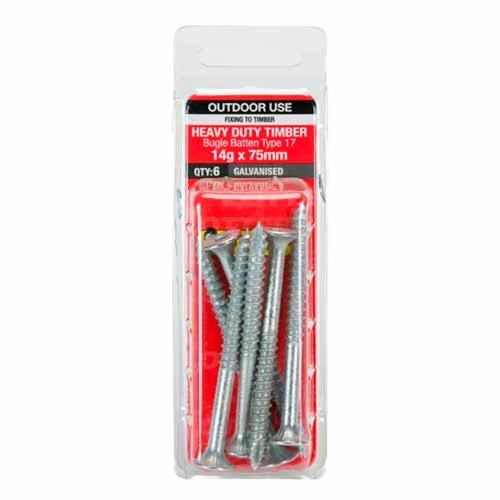 Otter Heavy Duty Timber Screws 14g X 75mm Pack of 6 Galvanised