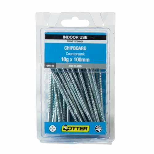 Otter Chipboard Screws 10g X 100mm Pack of 50 Zinc Plated