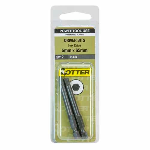 Otter Hex Drive Driver Bits 5 X 65mm Pack of 2