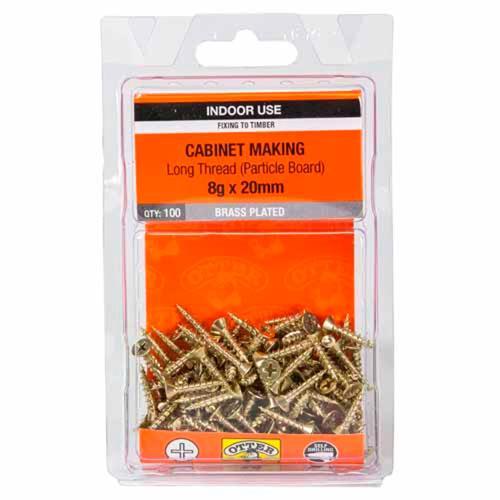Otter Cabinet Making Screws 8g X 20mm Pack of 100 Brass Plated