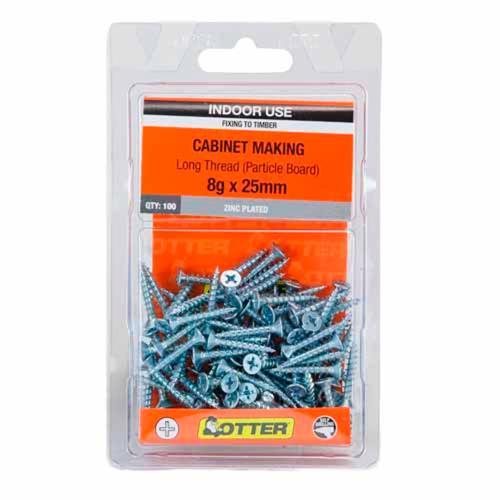 Otter Cabinet Making Screws 8g X 25mm Pack of 100 Zinc Plated