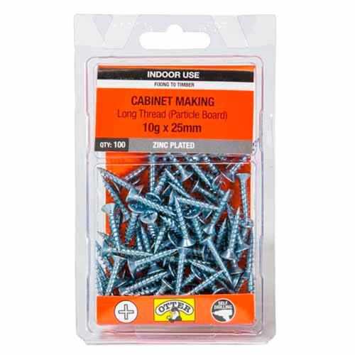 Otter Cabinet Making Screws 10g X 25mm Pack of 100 Zinc Plated